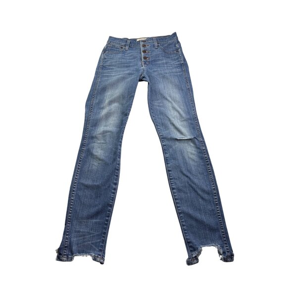 Madewell 10" High-Rise Skinny Jeans 25 Distressed Destroyed Medium Wash Denim - Picture 1 of 6